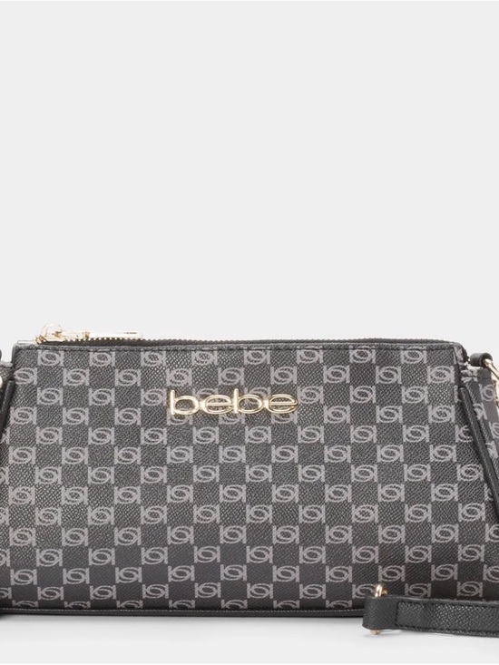 bebe Handbags - bebe Gray Logo Pattern Crossbody with Gold Hardware